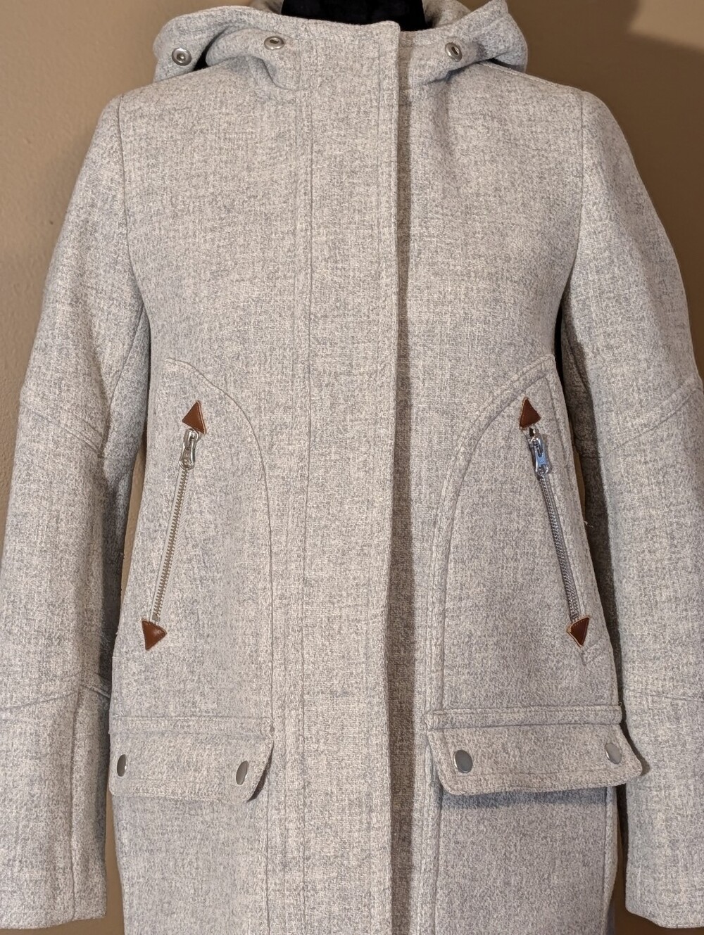 J. Crew Chateau Parka Italian Wool Stadium Cloth Light Gray Hooded A-Line Sz 2P. - Picture 8 of 13